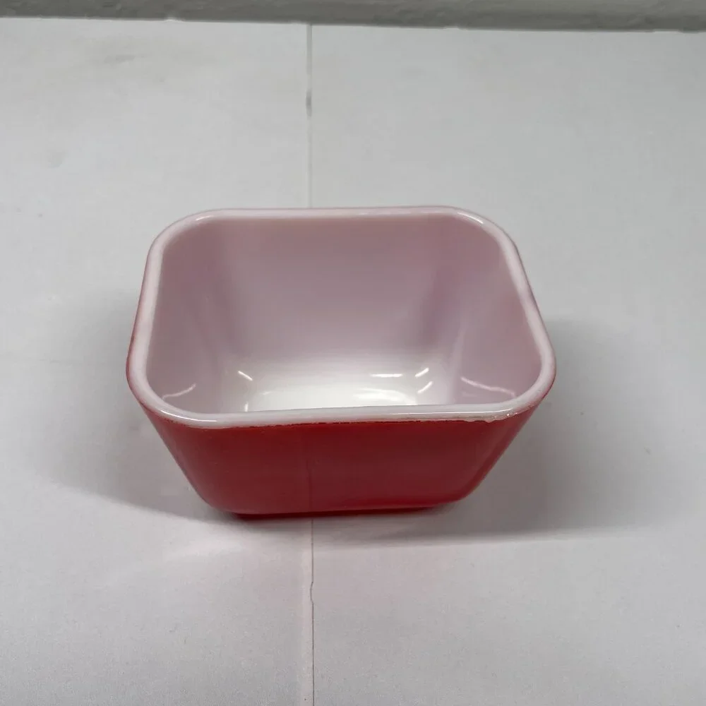 Vintage Pyrex Primary 501 Red Refrigerator Fridgie Dish Multicolor Milk Glass